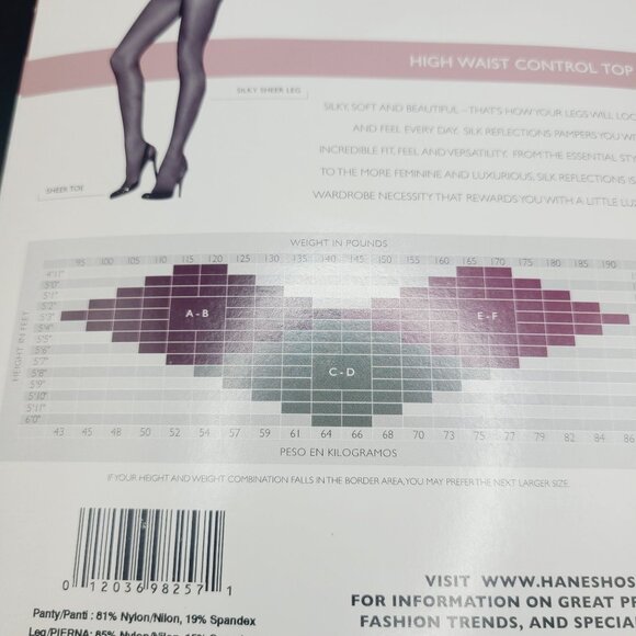 Hanes Silk Reflections High Waist Control Top Pantyhose A/B Barely Black NOS - Picture 6 of 6